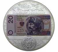 Medal 70 mm Srebro z Banknotem 10 zł Bolesław Chrobry + CERTYFIKAT