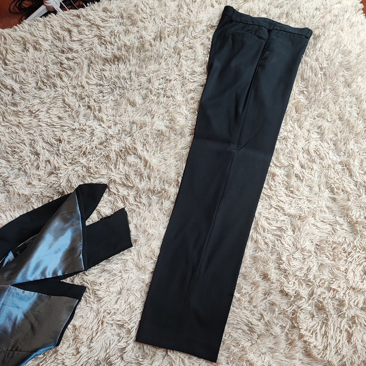 Czarny męski garnitur L XL marynarka spodnie krawat