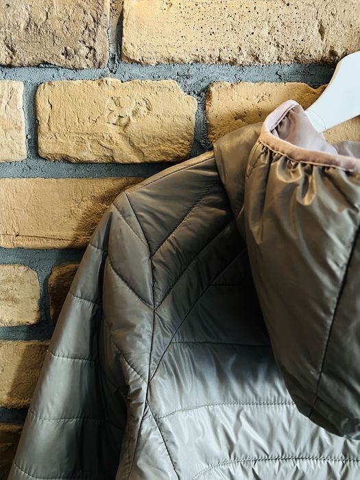 Damska kurtka puchowa pikowana z kapturem brązowa beżowa 34 36 XS/S