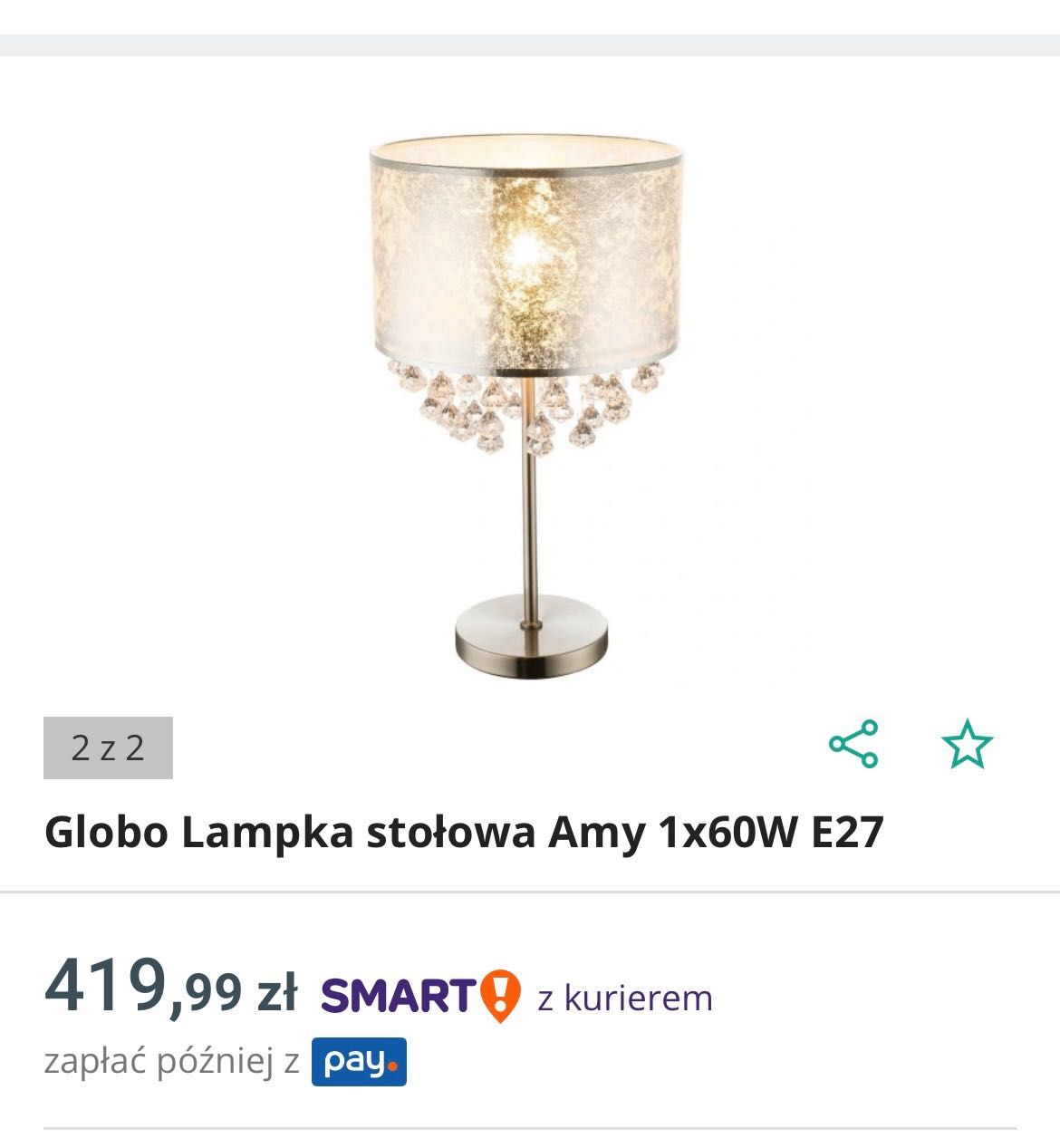 Lampa stołowa kryształki glamour srebrna nocna lampka AMY duża