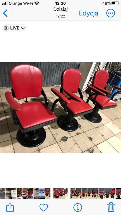 Zabytkowe fotele fryzjerskie – oryginał, unikat - 3 sztuki