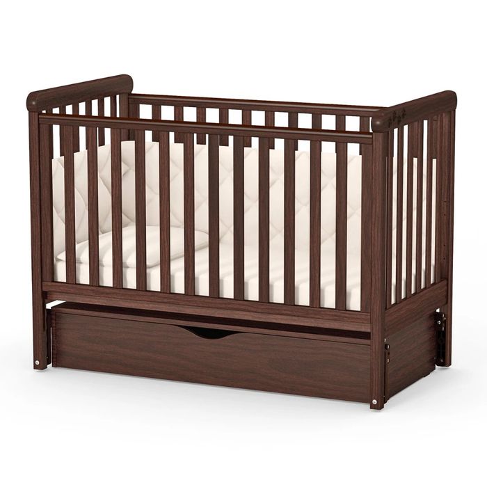 Дитяче ліжечко з натурального дерева ЛД 6 маятник з ящиком горіх Верес