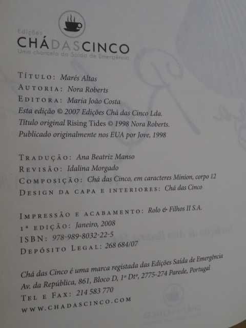 Marés Altas - A Saga da Baía de Chesapeake  de Nora Roberts - 1ª Edi