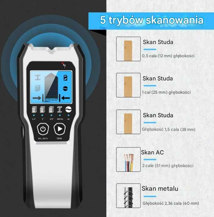 Skaner ścian 5w1 z wyświetlaczem LED