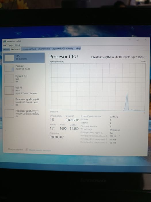 Laptop Lenovo Y50-70 i7 GTX 860 działa na części.