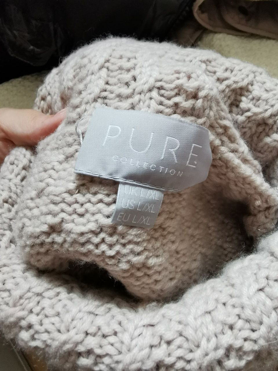 Pure collection wełniane ponczo wełna kaszmir kaszmirowe beżowe L XL