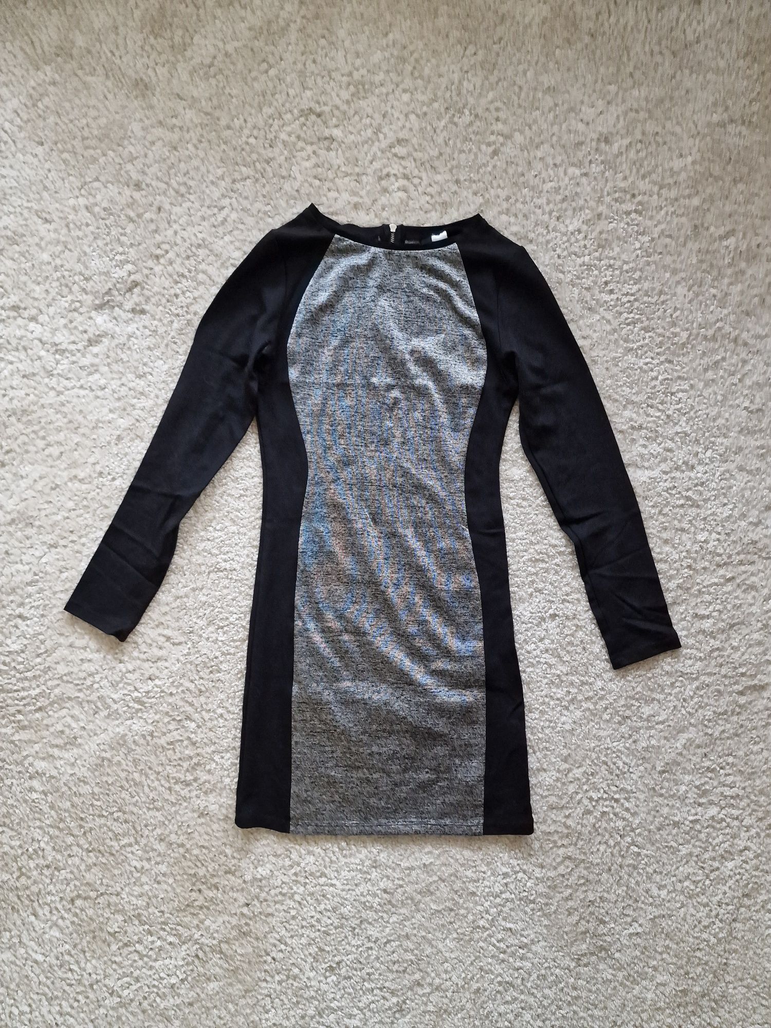 Sukienka H&M 12 L 40 M wiskoza elegancka szara czarna wyszczuplająca c