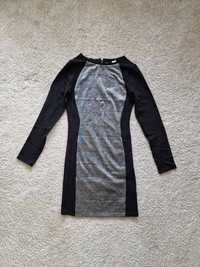 Sukienka H&M 12 L 40 M wiskoza elegancka szara czarna wyszczuplająca c