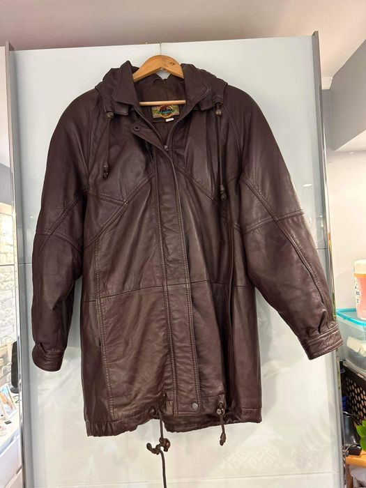 Męski skórzany płaszcz trencz vintage unisex XL