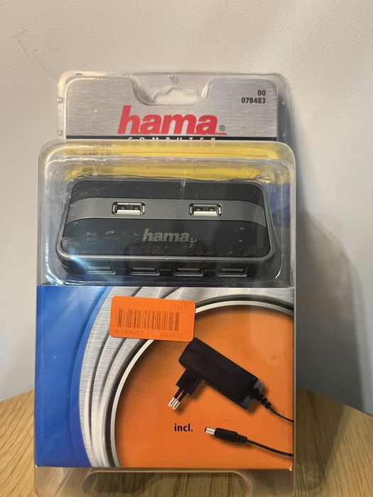 Hub USB 2.0 Hama 7 portów z zasilaczem, nowy, 480 Mb/s