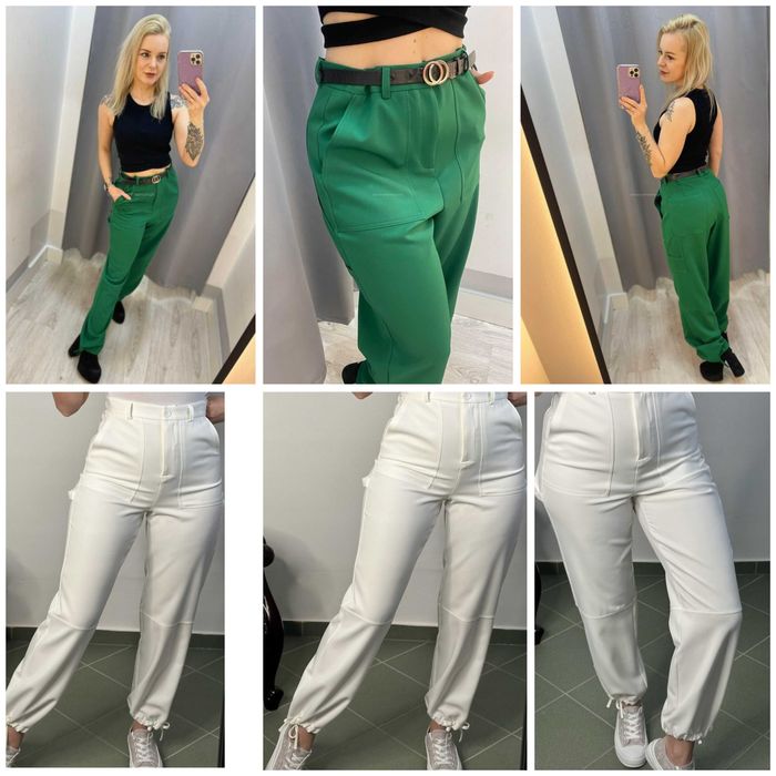 By o la la Spodnie kieszenie malahit i śmietanka