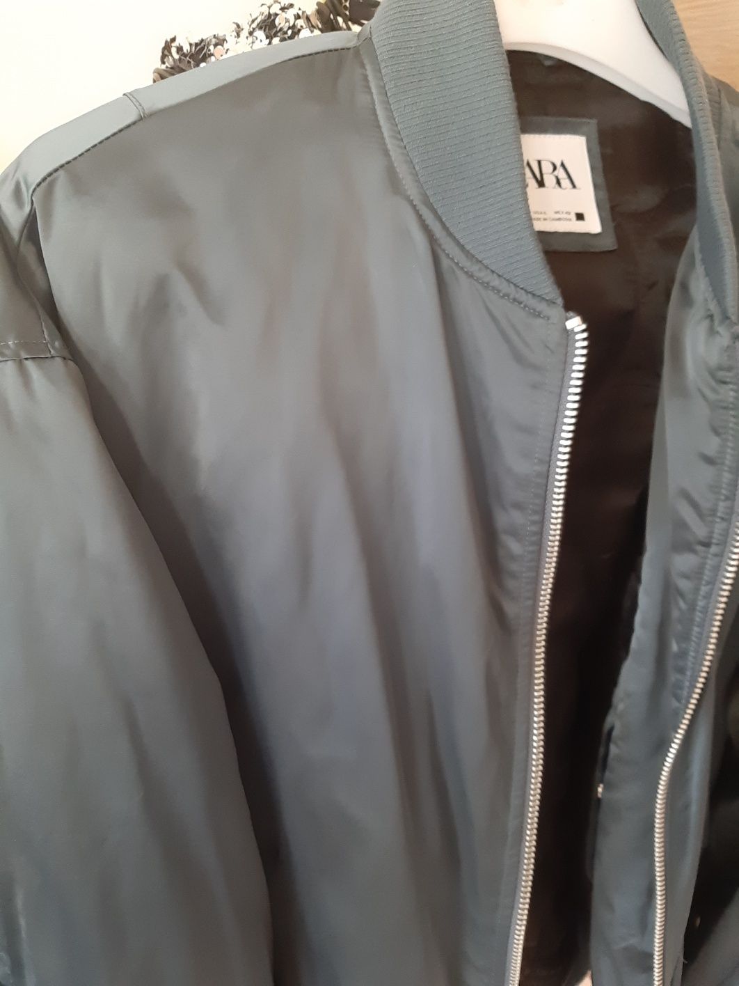 Kurtka bomberka Zara USA zielona L męska kolekcja limited atłas kurtka