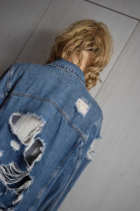 Kurtka jeansowa 40 L dżinsowa katana ramoneska długa dziurawa dłuższa