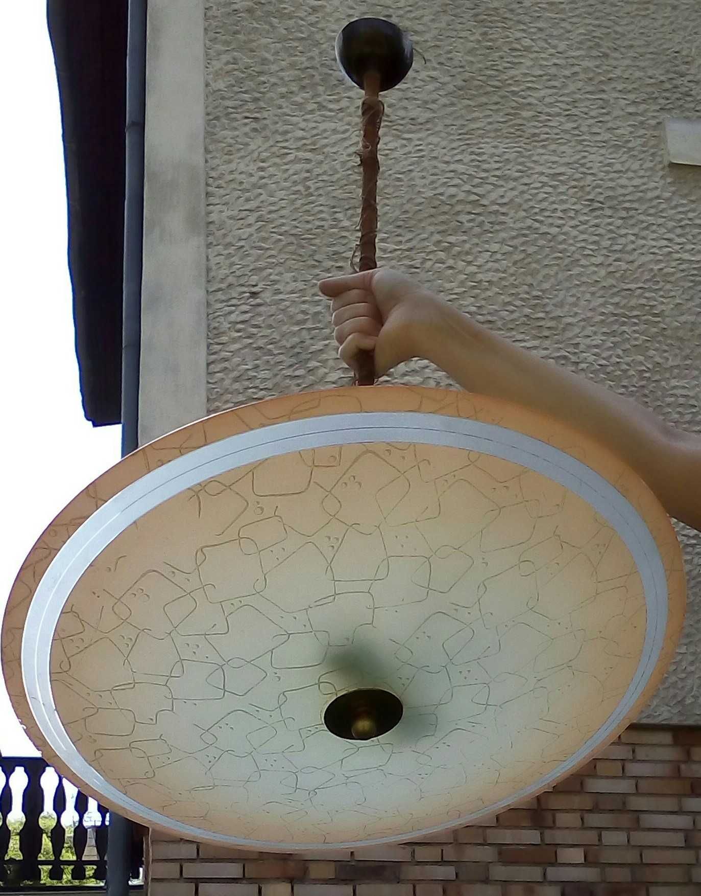 Stara mosiężna lampa wisząca zwis szklana sufitowa żyrandol parasolka