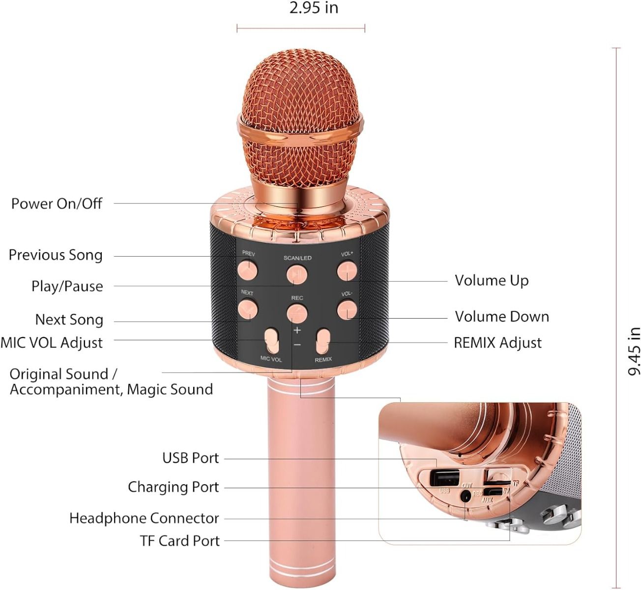 Fede Mikrofon Karaoke, Bezprzewodowy Mikrofon Bluetooth Dla Dzieci