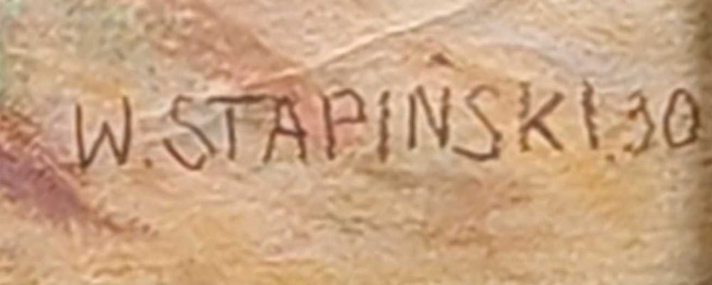 Obraz mieszany, wiejska zagroda, W. Stapiński, 1930 r.