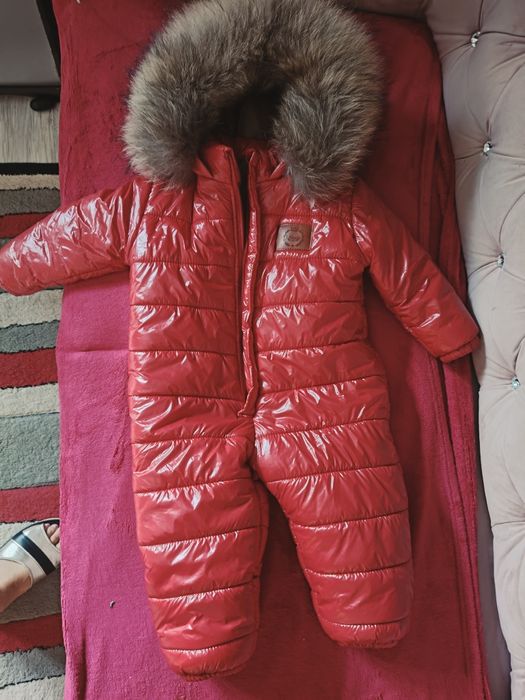 Kombinezon LAttante czerwony błyszczący 80-92  z futerkiem