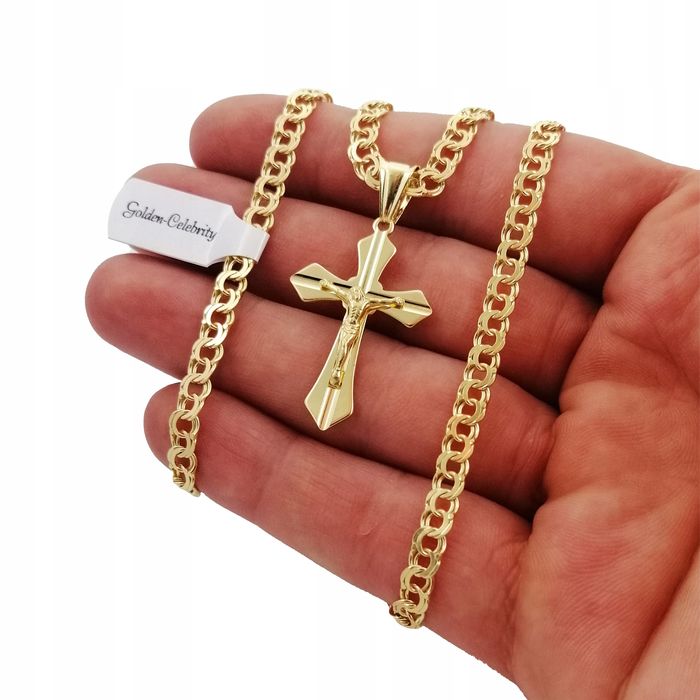 Elegancki Łańcuszek Złoty Męski Z Krzyżem 925/585 Na Prezent + Dedykac