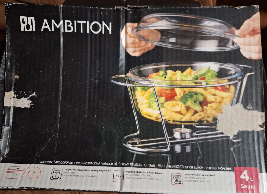Ambition,naczynie żaroodporne z podgrzewaczem 4l,prezent, święta