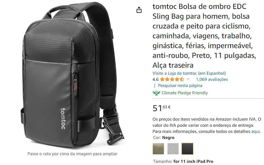 tomtoc Bolsa / Mochila de ombro para iPad Pro 11, iPad Air 11