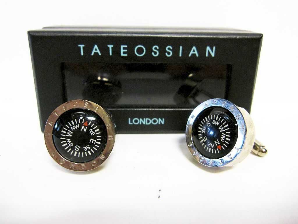 botões de punho c bússola em cor de prata e preto-de Tateossian London