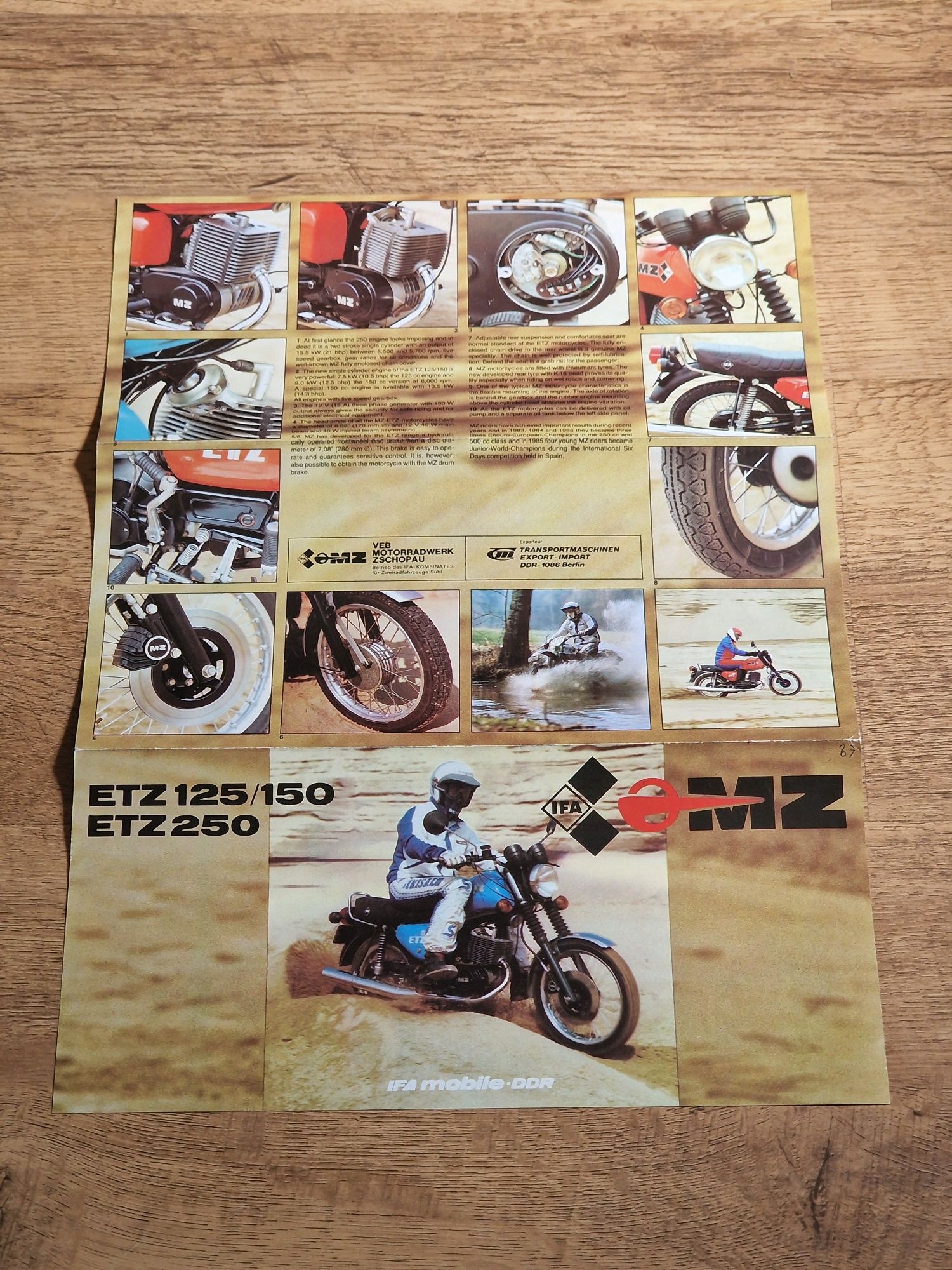 Oryginalna broszura reklamowa motocykli MZ ETZ 125, 150, 250 IFA