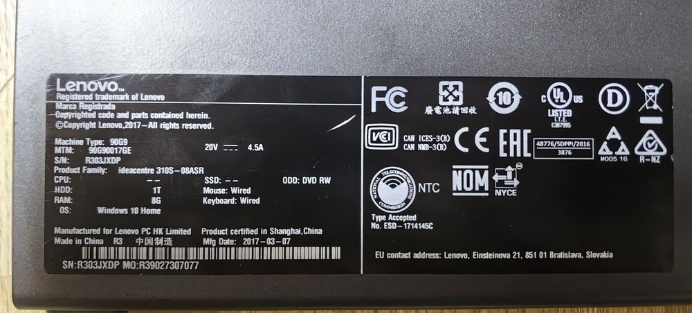 Комп'ютер Lenovo 90G9/AMD A9-9430/RAM 8Gb DDR4/HDD No/БЖ No