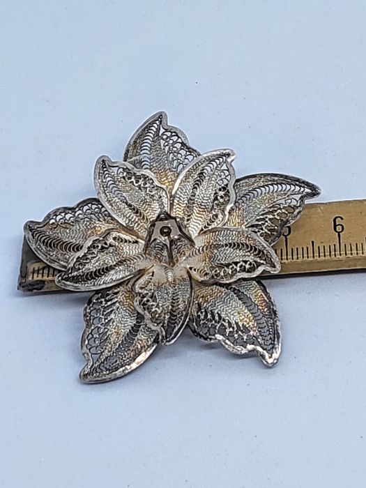Брошь серебро  филигран