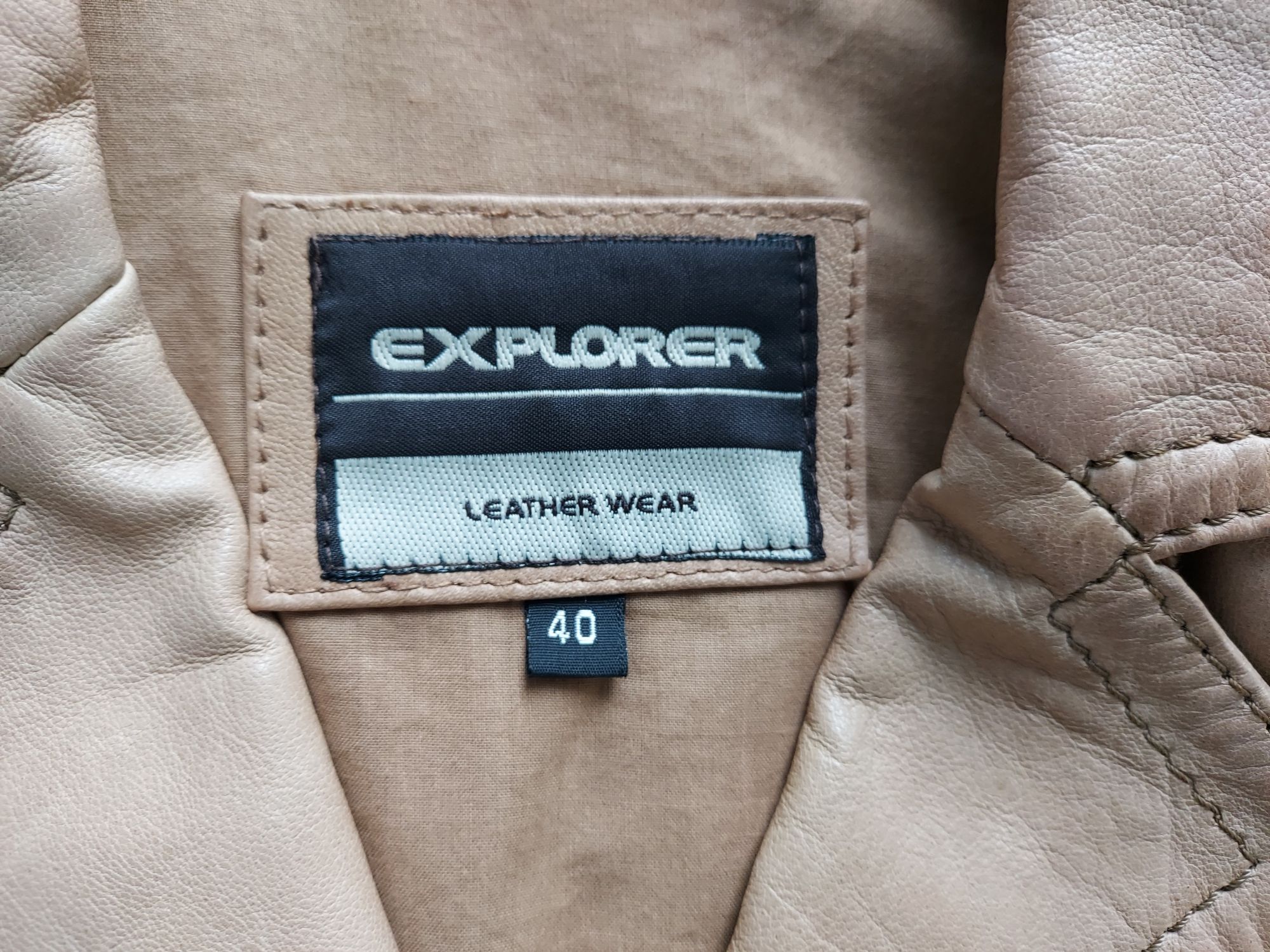 Beżowa kurtka skórzana typu ramoneska z kieszonkami  Explorer L 40