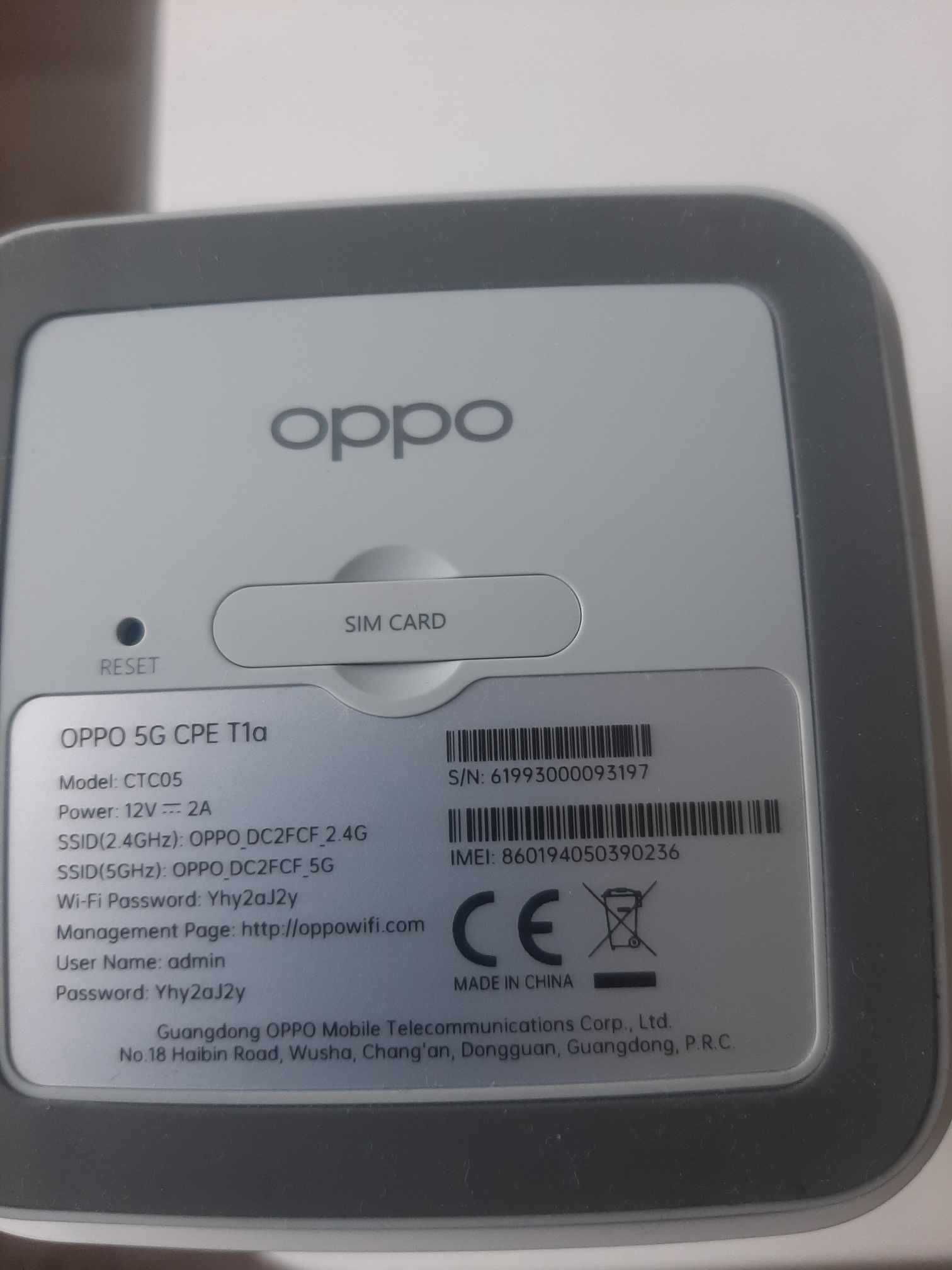 router OPPO 5G CPE T1a 5G Wi-Fi 6
