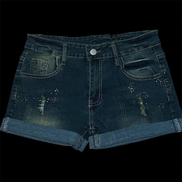 Джинсові міні шорти зі стразами