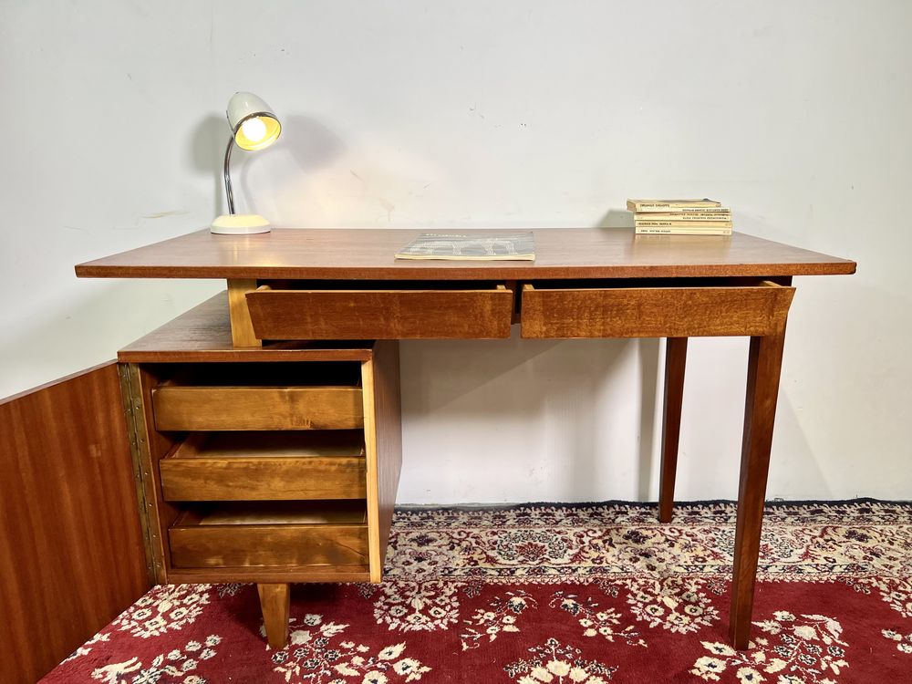 Biurko PRL M Puchała patyczak Typ 20-21 Var orzech mat vintage retro