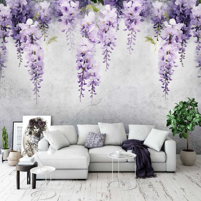 Fototapeta Opadające Fioletowe Kwiaty Beton 3D Twój Rozmiar + KLEJ