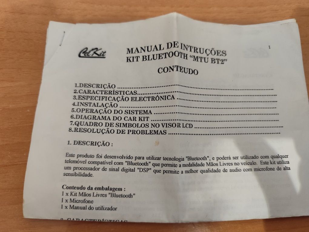Car Kit Mãos Livres Bluetooth MTU BT2