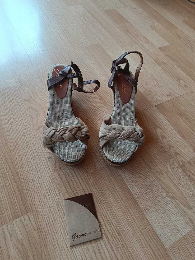 espadryle sandały beżowe koturn r. 41 tęgość H