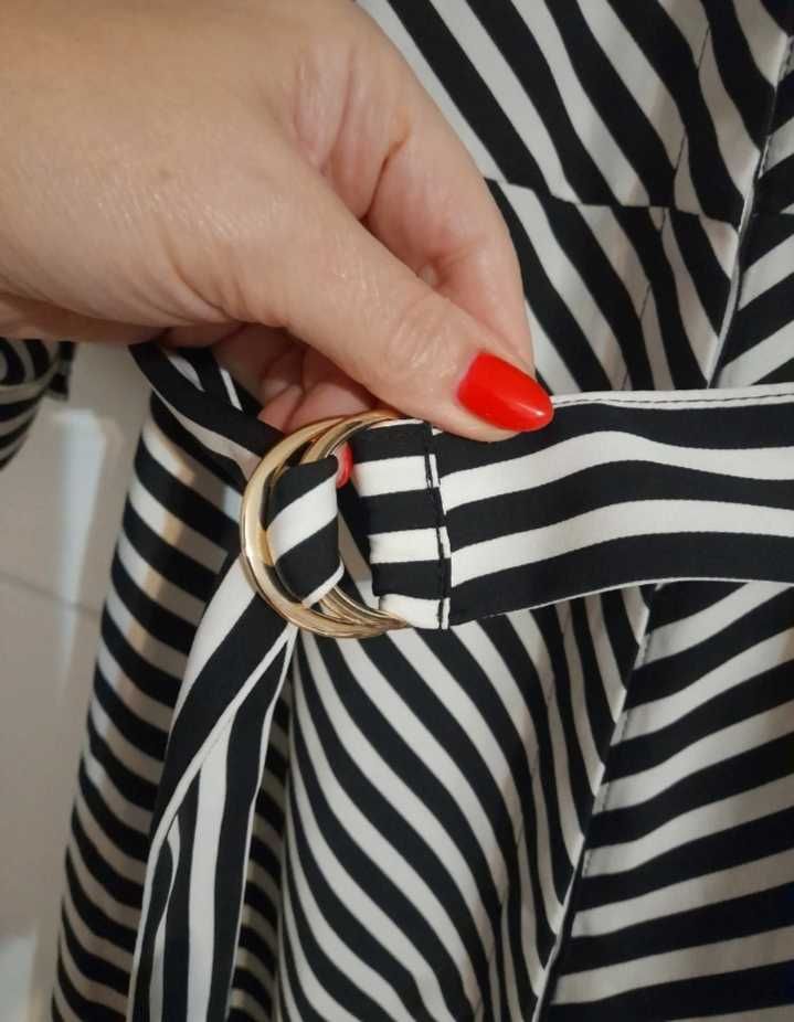 H&M midi elegancka i na cidzien sukienka koszulowa w paski 38