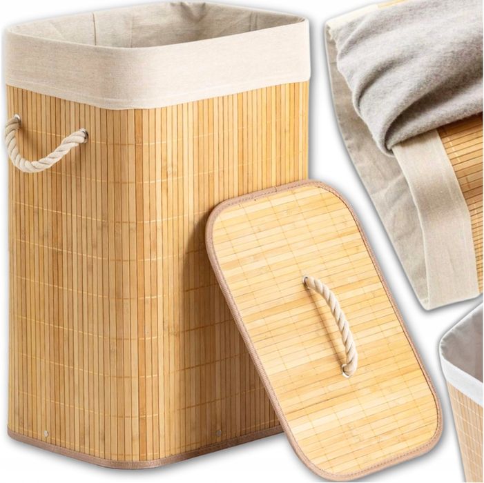 Bambusowy kosz na pranie 72L NOWY