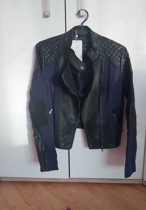 Nowa kurtka ramoneska czarno- jeansowa 38
