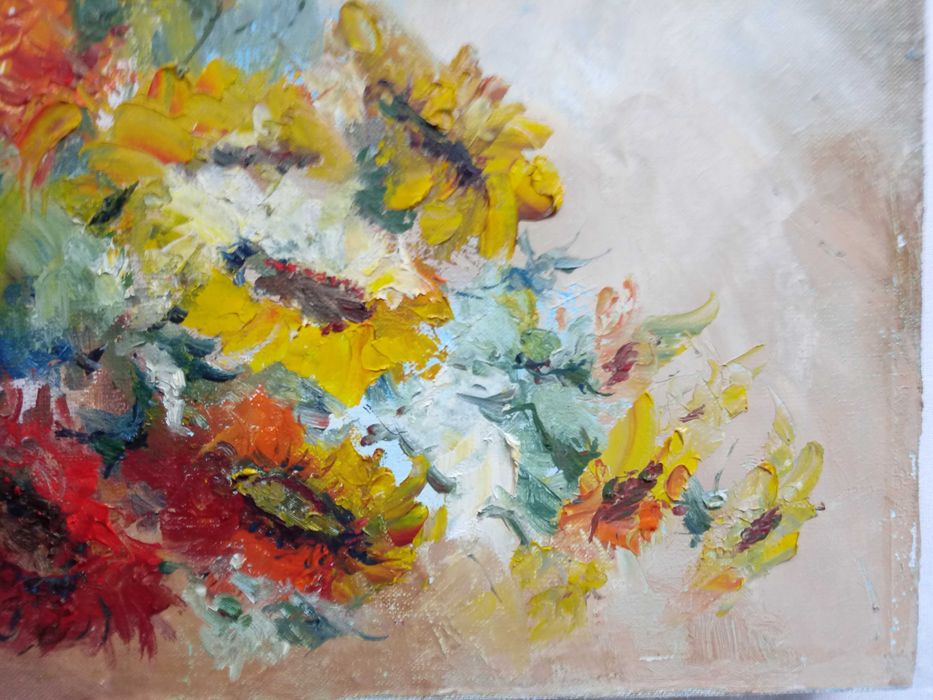 obraz olejny kwiaty olej na płótnie sygnowany Lipiński