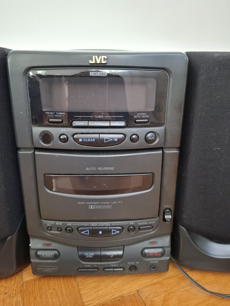 Mini wieża JVC, CD, z głośnikami, częściowo uszkodzona