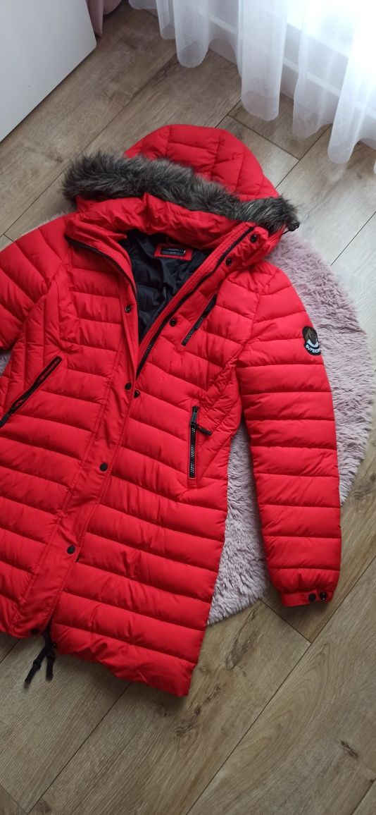Płaszcz zimowy czerwony Superdry Fuji M 38 kaptur nowy bez metki premi