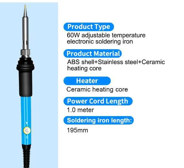 Паяльник 220в 60вт регулируемый жало сменные керамический нагреватель