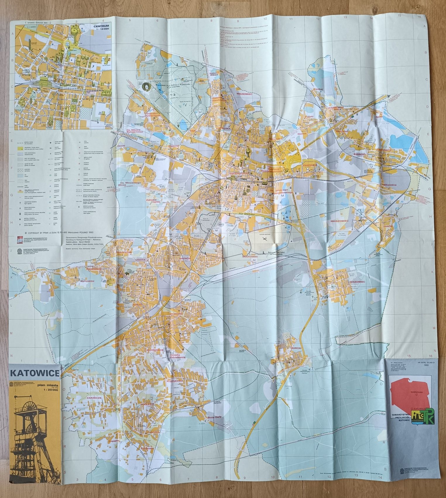 Stara mapa plan miasta Katowice 1990r.