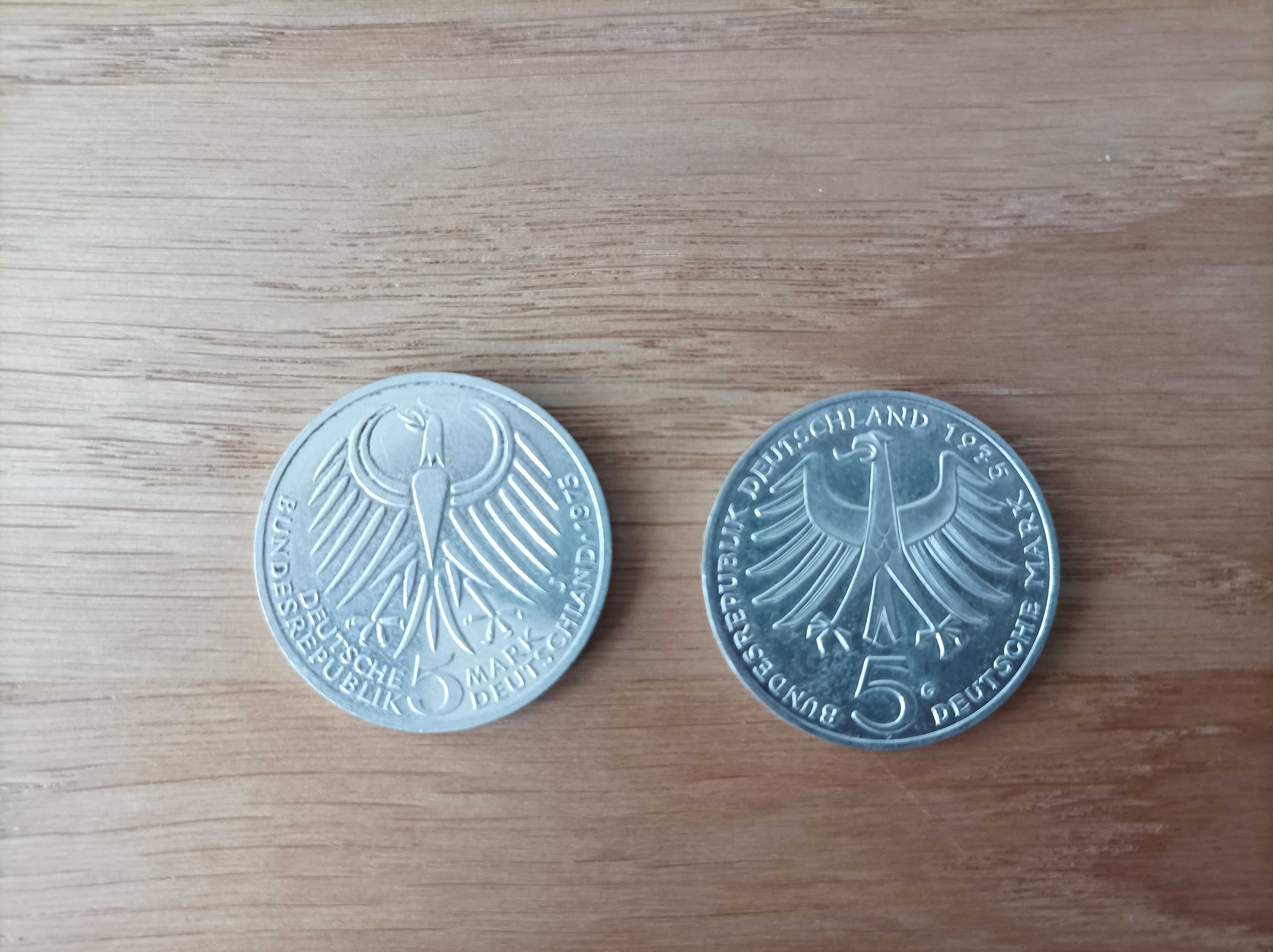 Zestaw 2 srebrnych monet, 5 marek niemieckich, Ebert, Schweitzer 1975