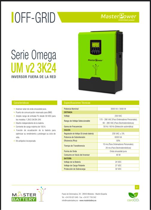 Гібридний інмертор Master Power Модель MF-OME-UM3KVA2