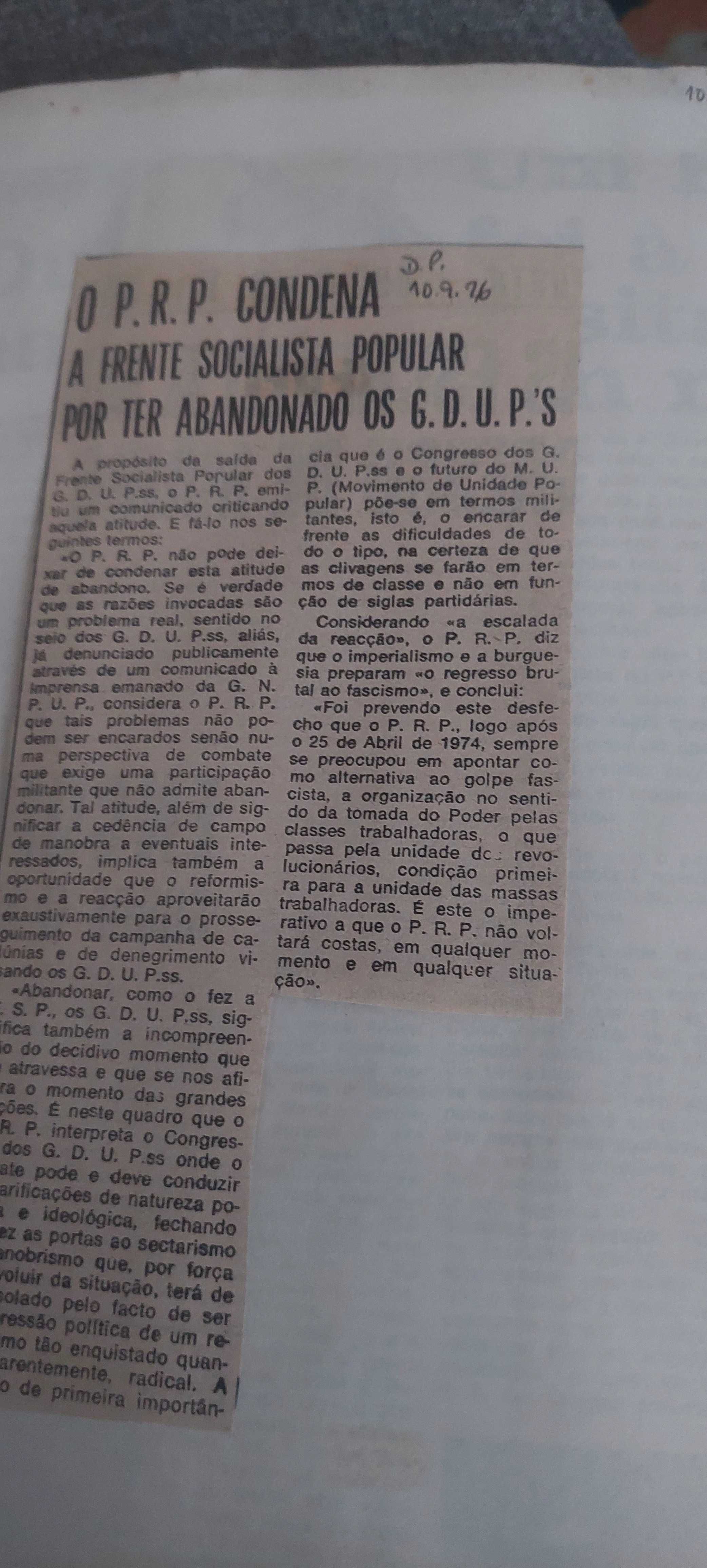 25 abril Otelo gdups reforma agrária  recortes jornal. E nais