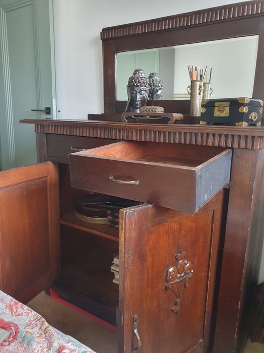 Stara komoda z lustrem kryształ nadstawka kolonialna