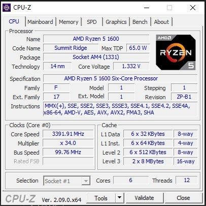 AMD Ryzen 5 1600 (6/12) процесор