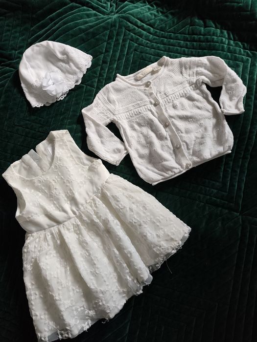 Chrzest uroczystość sukeinka sweterek czapka 62