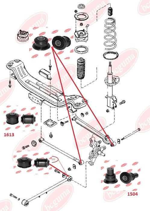 Cайлентблоки задней подвески на Mazda 323 (BG, BA, BJ, BF)